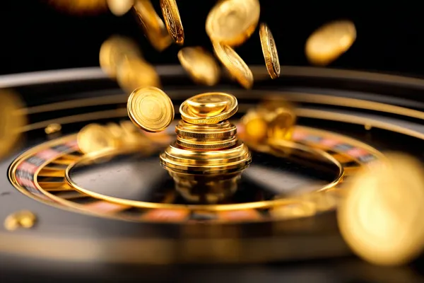 Um homem comemorando uma vitória em seu laptop enquanto símbolos de jogos flutuam ao redor, capturando a emoção dos jogos 61T.